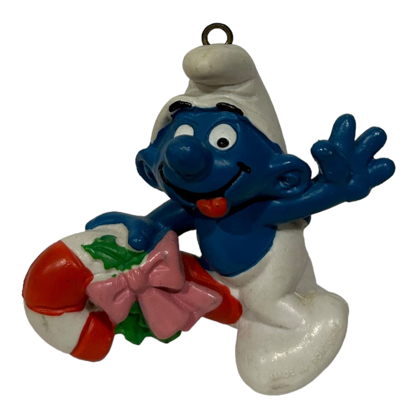 Vintage Smurf Collectible Figure - Candycane Ornament