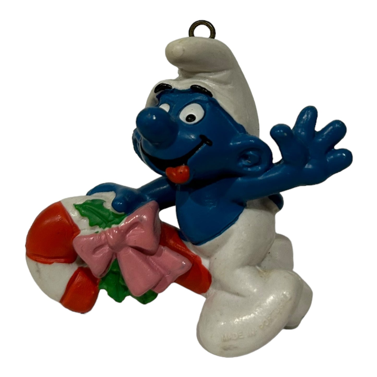 Vintage Smurf Collectible Figure - Candycane Ornament