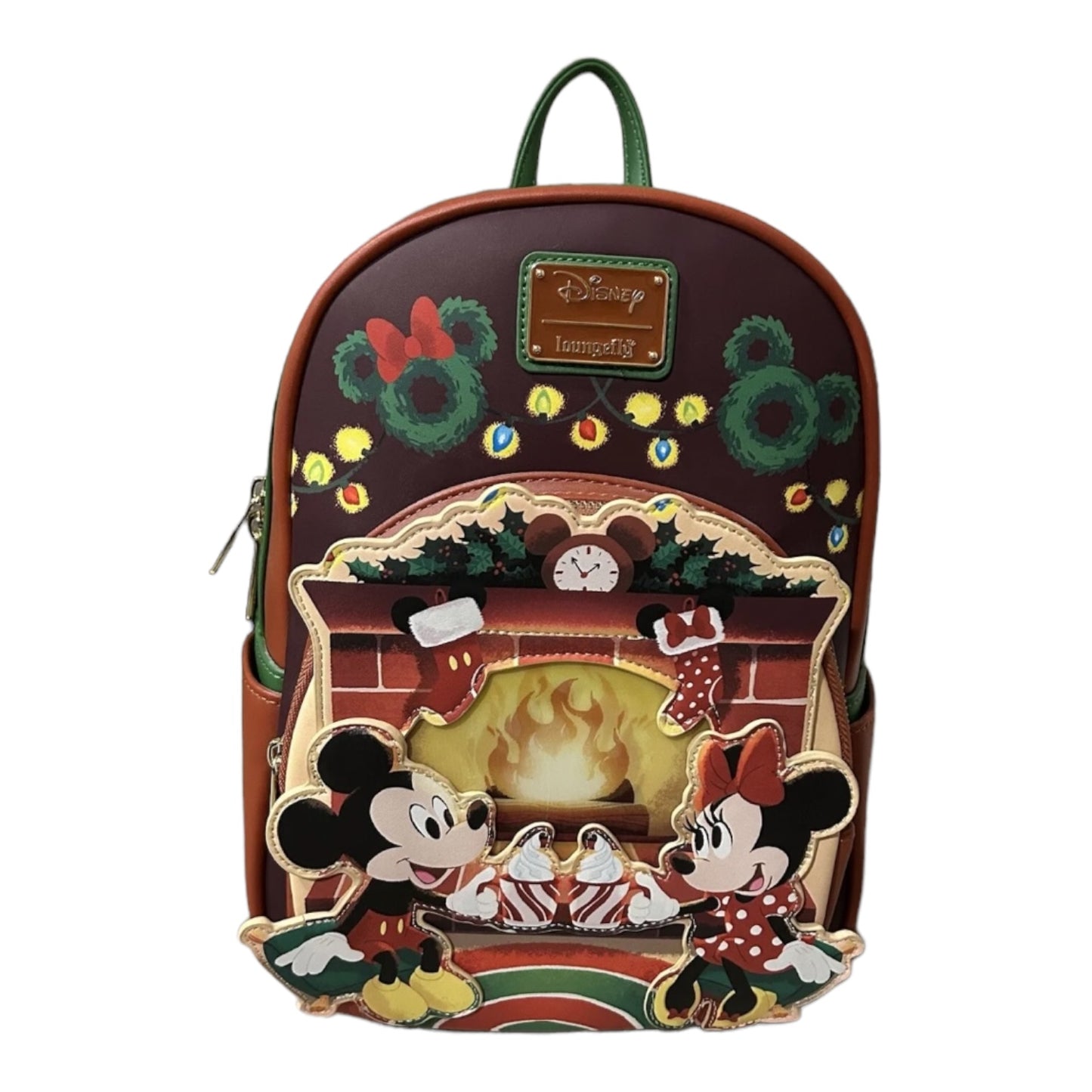 Disney Loungefly Minnie Mickey Hot Cocoa Fireplace Christmas Light Up Backpack