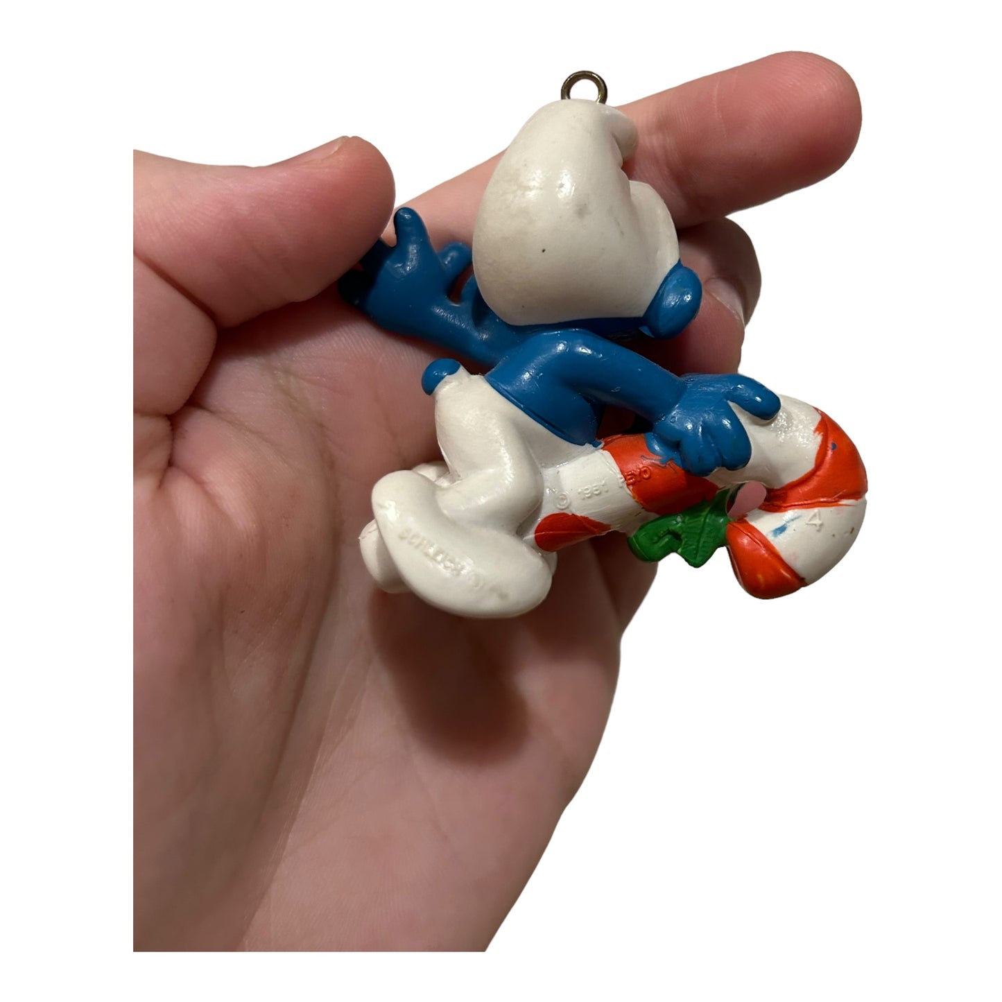 Vintage Smurf Collectible Figure - Candycane Ornament