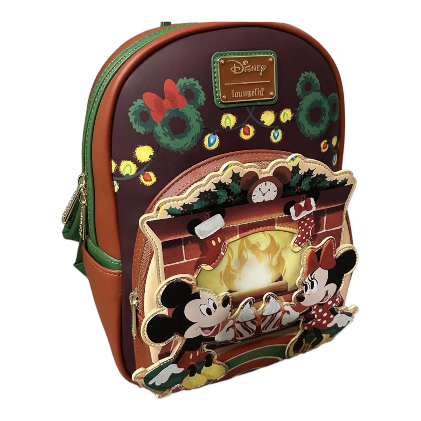 Disney Loungefly Minnie Mickey Hot Cocoa Fireplace Christmas Light Up Backpack