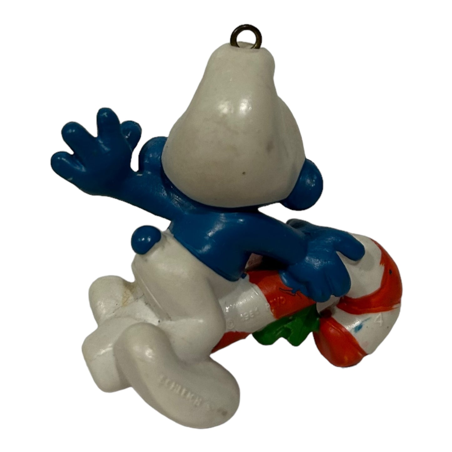 Vintage Smurf Collectible Figure - Candycane Ornament