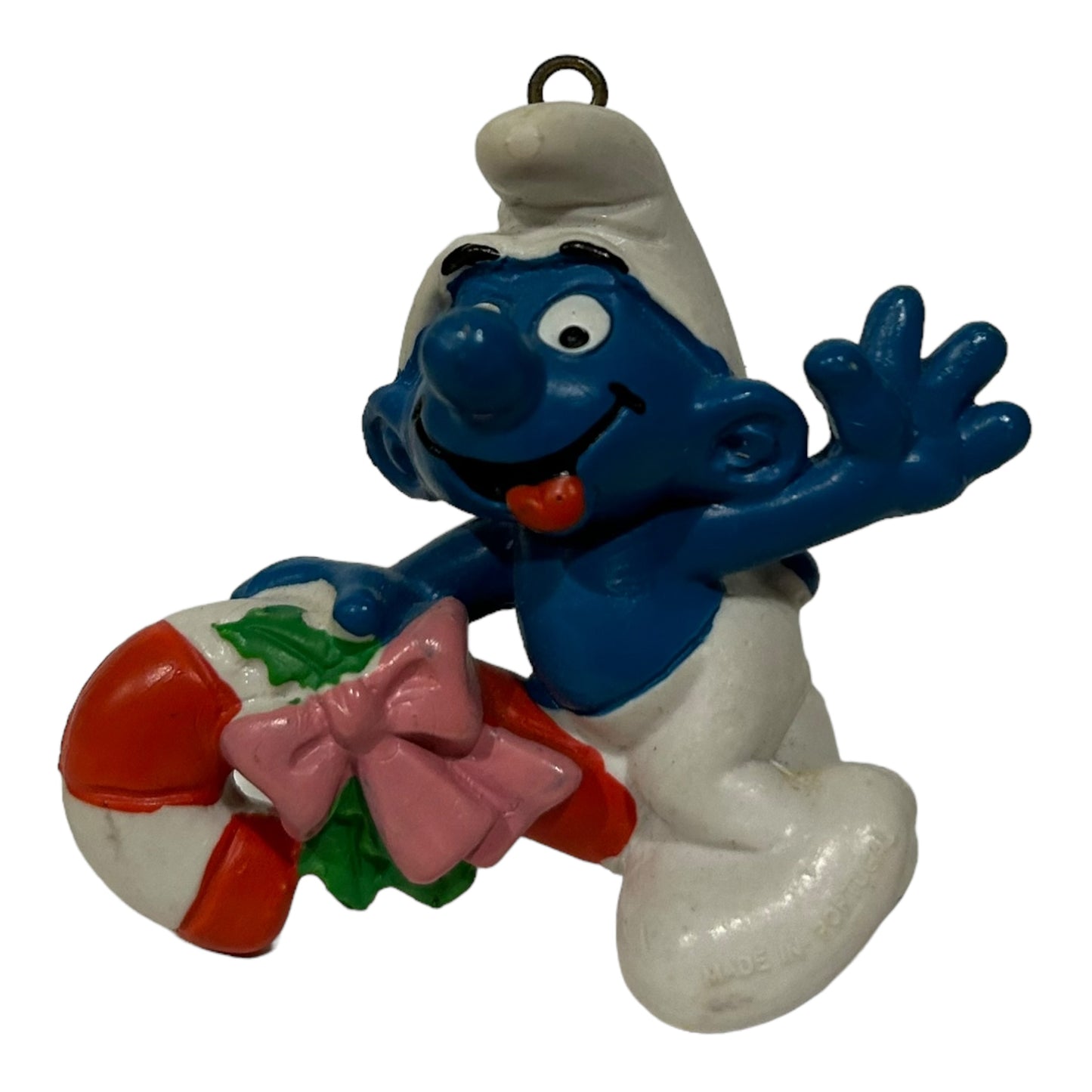 Vintage Smurf Collectible Figure - Candycane Ornament