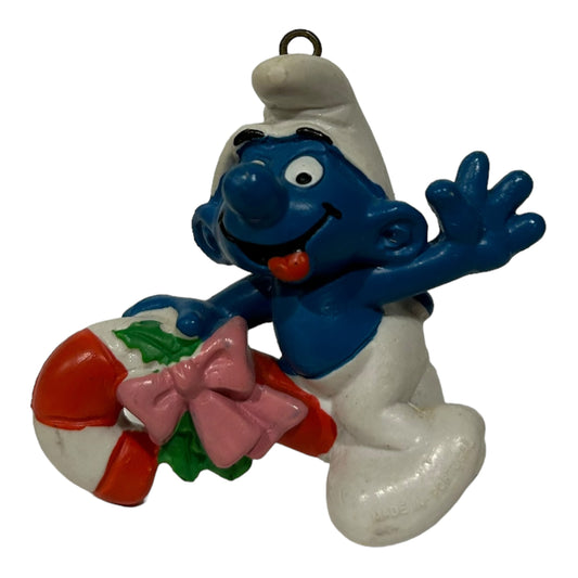 Vintage Smurf Collectible Figure - Candycane Ornament